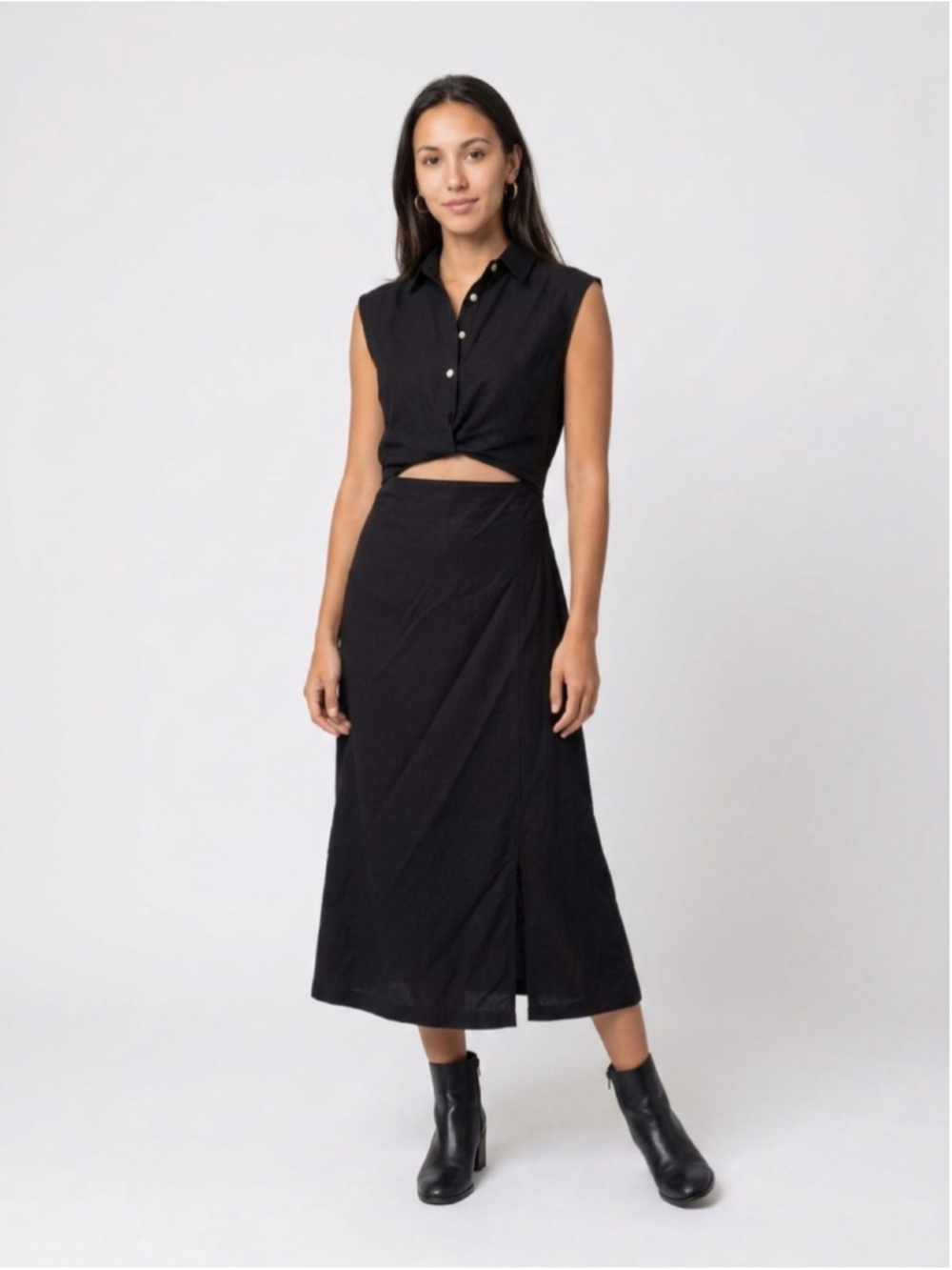 Old Navy Black Sleeveless Cutout Midi Dress Size S